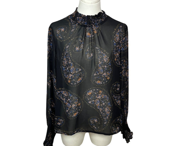 Blush Noir Womens Long Sleeve Floral Paisley Blouse M Black Sz M