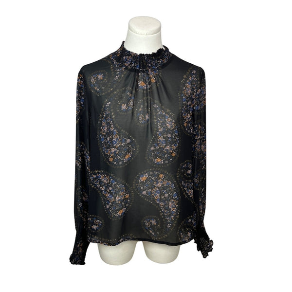 Blush Noir Womens Long Sleeve Floral Paisley Blouse M Black Sz M