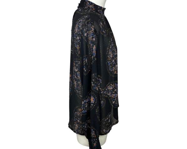 Blush Noir Womens Long Sleeve Floral Paisley Blouse M Black Sz M