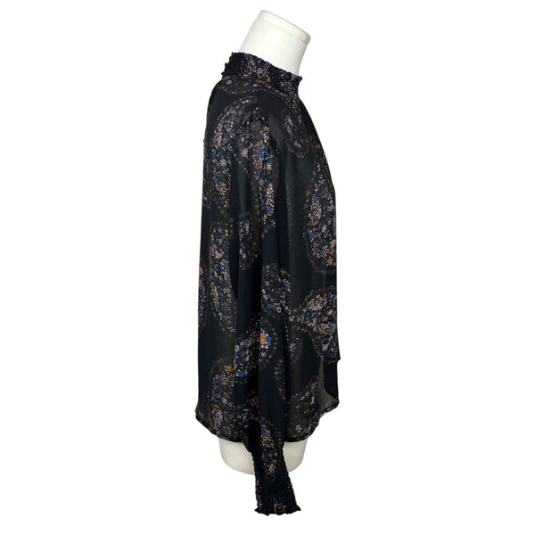 Blush Noir Womens Long Sleeve Floral Paisley Blouse M Black Sz M