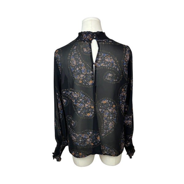 Blush Noir Womens Long Sleeve Floral Paisley Blouse M Black Sz M