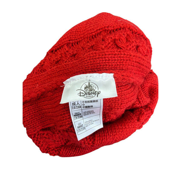 Disney Adult Red Knit Hat W/ Pom Poms & Sequins Cozy Winter Accessory