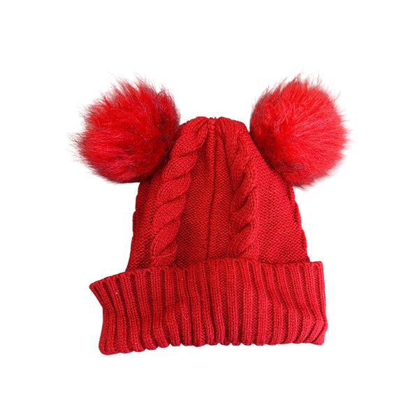 Disney Adult Red Knit Hat W/ Pom Poms & Sequins Cozy Winter Accessory