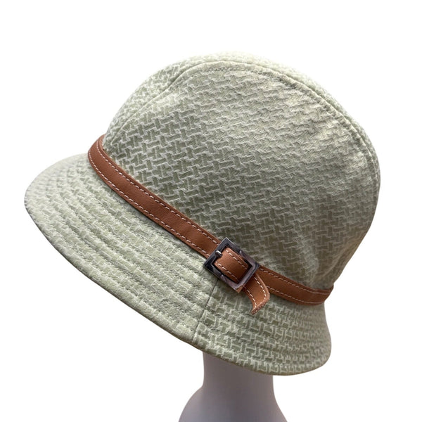 Talbots Womens Light Green Bucket Hat With Leather Belt Band