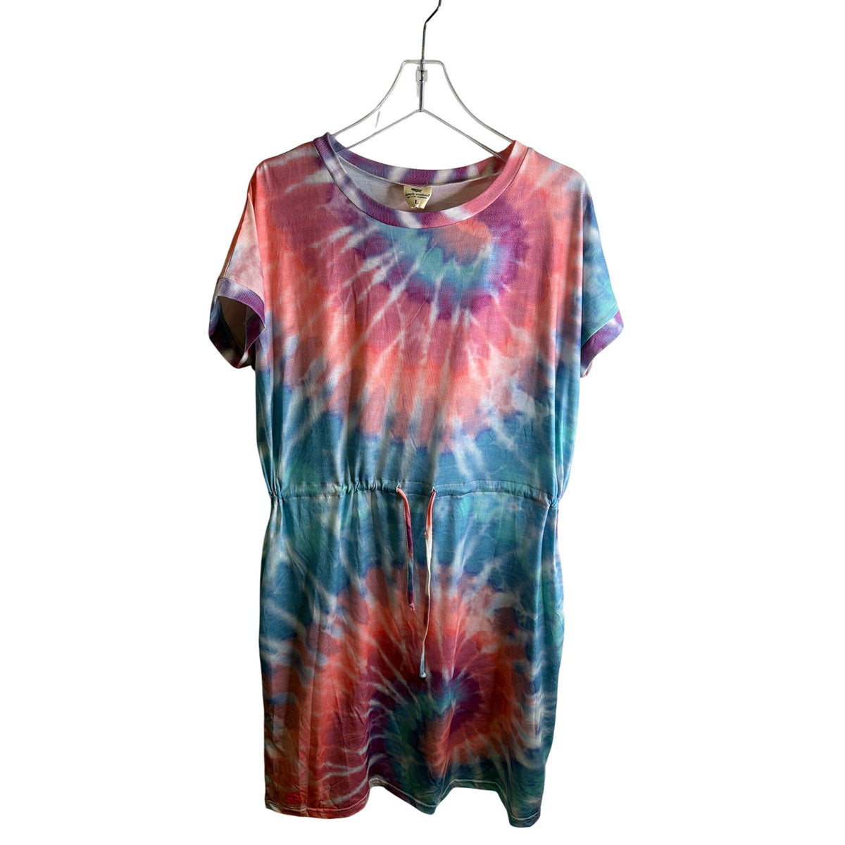 Simply Southern Womens Multi-Color Tie-Dye T-Shirt Dress Elastic Waist Adjustable Large