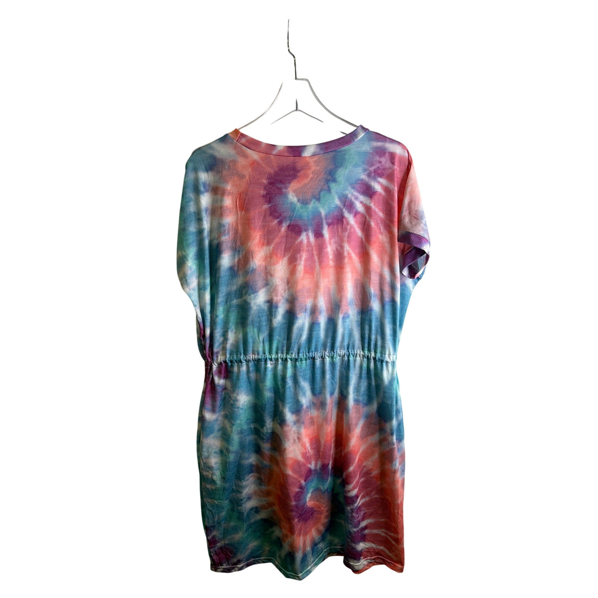 Simply Southern Womens Multi-Color Tie-Dye T-Shirt Dress Elastic Waist Adjustable Large