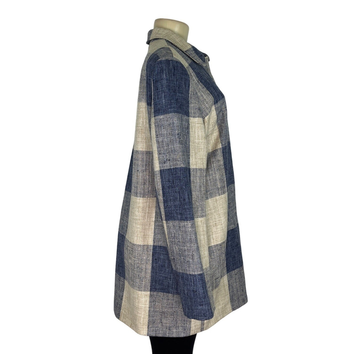 J.McLaughlin Womens Blue & Cream Plaid Linen Blend Button-down Jacket Size XL