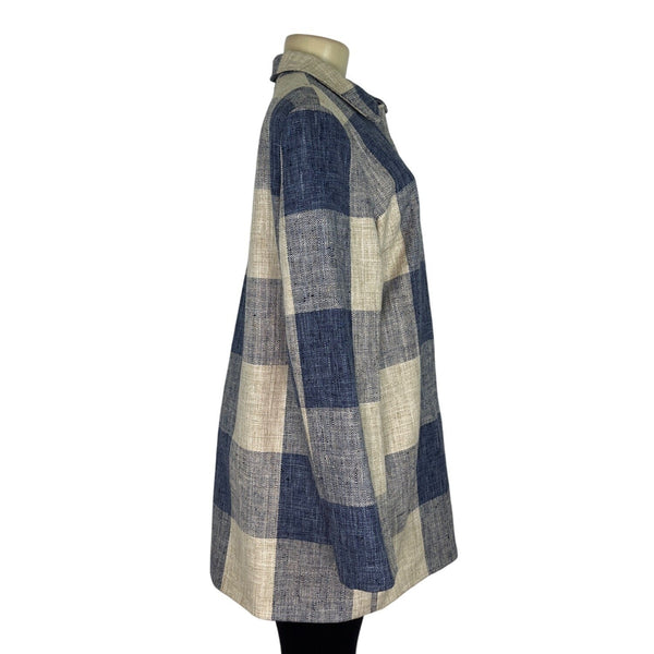 J.McLaughlin Womens Blue & Cream Plaid Linen Blend Button-down Jacket Size XL