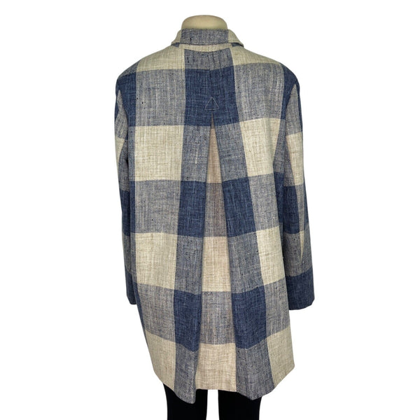 J.McLaughlin Womens Blue & Cream Plaid Linen Blend Button-down Jacket Size XL