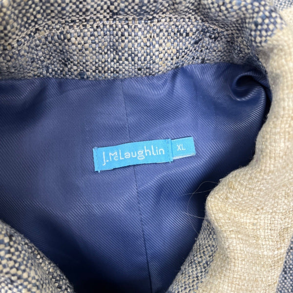 J.McLaughlin Womens Blue & Cream Plaid Linen Blend Button-down Jacket Size XL