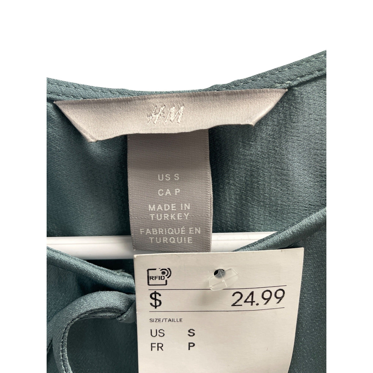 H&M Womens Sleeveless Satin Top With Tie Sage Green Size S