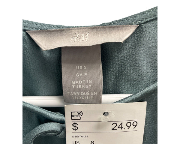 H&M Womens Sleeveless Satin Top With Tie Sage Green Size S