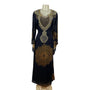 Embellished Black & Gold Kaftan Dress W/ Intricate Beading & Tie-Back Waist Sz M