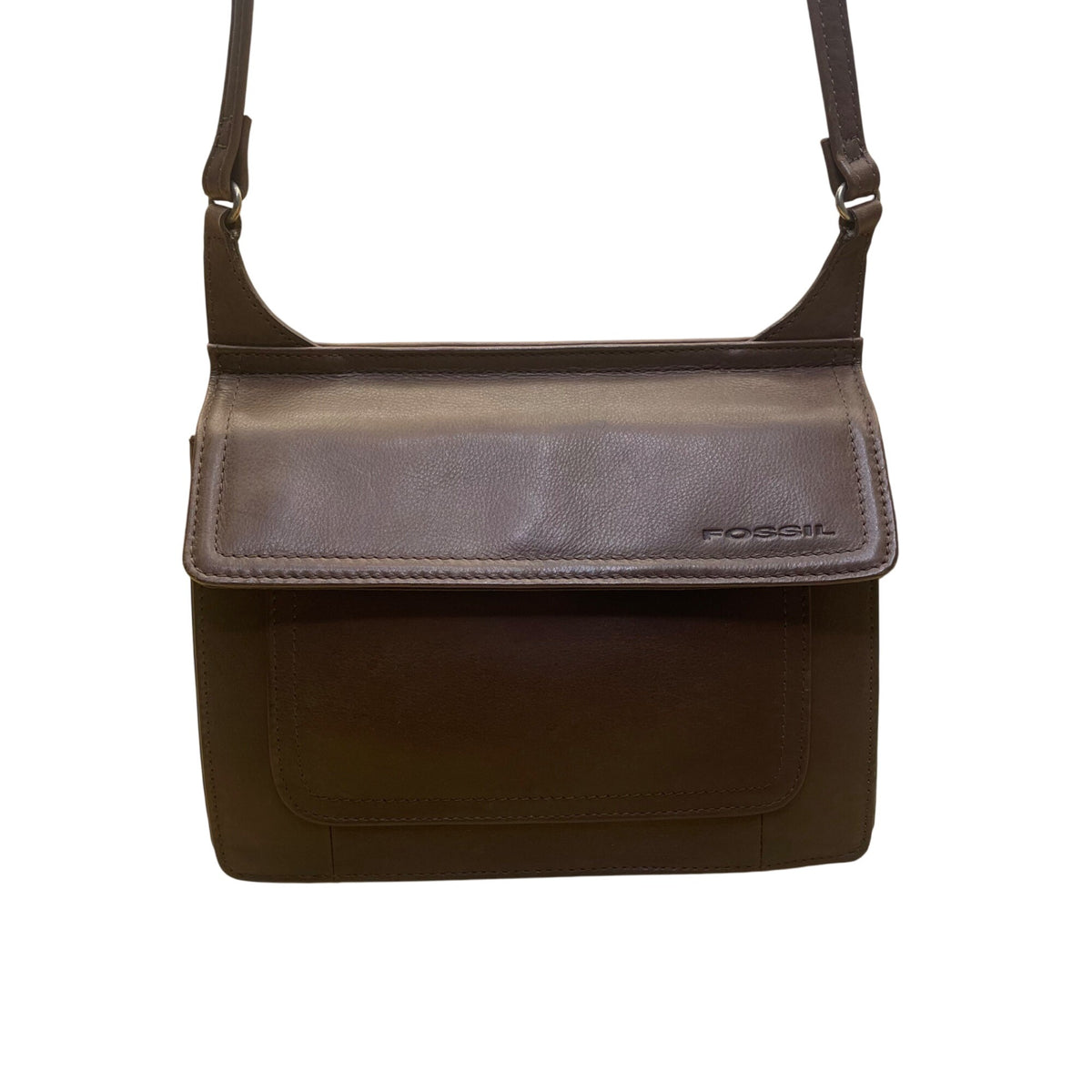 Fossil Women’s Brown Leather Flap Closure Adjustable Strap Crossbody Bag