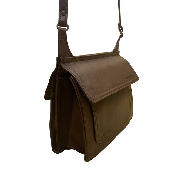 Fossil Women’s Brown Leather Flap Closure Adjustable Strap Crossbody Bag
