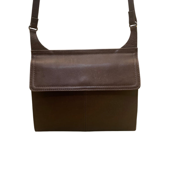 Fossil Women’s Brown Leather Flap Closure Adjustable Strap Crossbody Bag