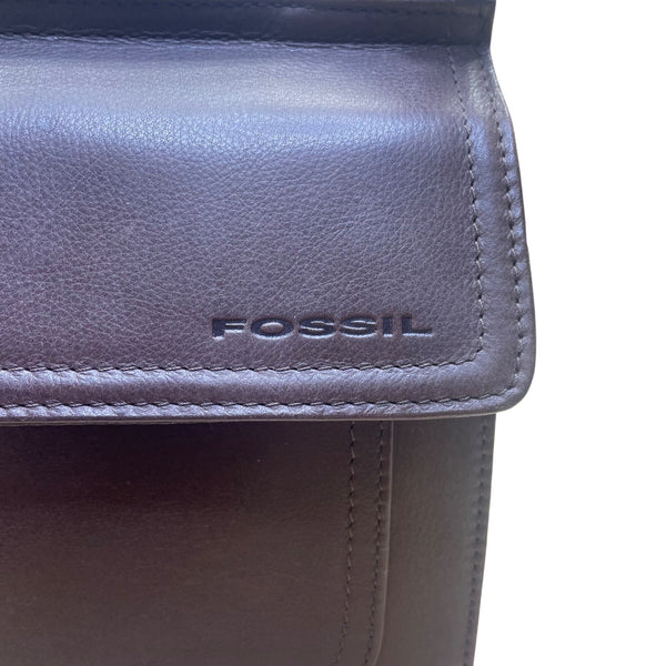 Fossil Women’s Brown Leather Flap Closure Adjustable Strap Crossbody Bag