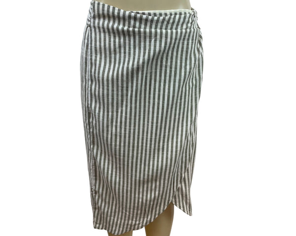 June & Hudson Gray & White Striped Wrap Skirt With Tie Waist & Back Slit S - New