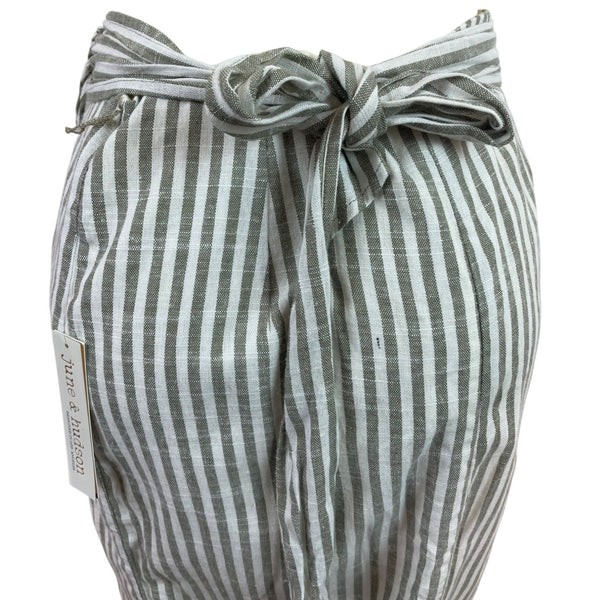 June & Hudson Gray & White Striped Wrap Skirt With Tie Waist & Back Slit S - New
