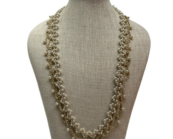 Vintage Women's Gold Tone Faux Pearl Chain Necklace - 30in