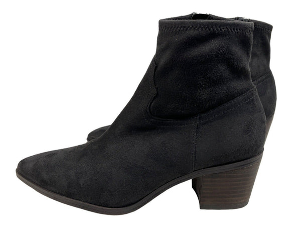 Franco Sarto Women's Black Leather Shaneen Peat Pointed Toe Ankle Booties Sz 8