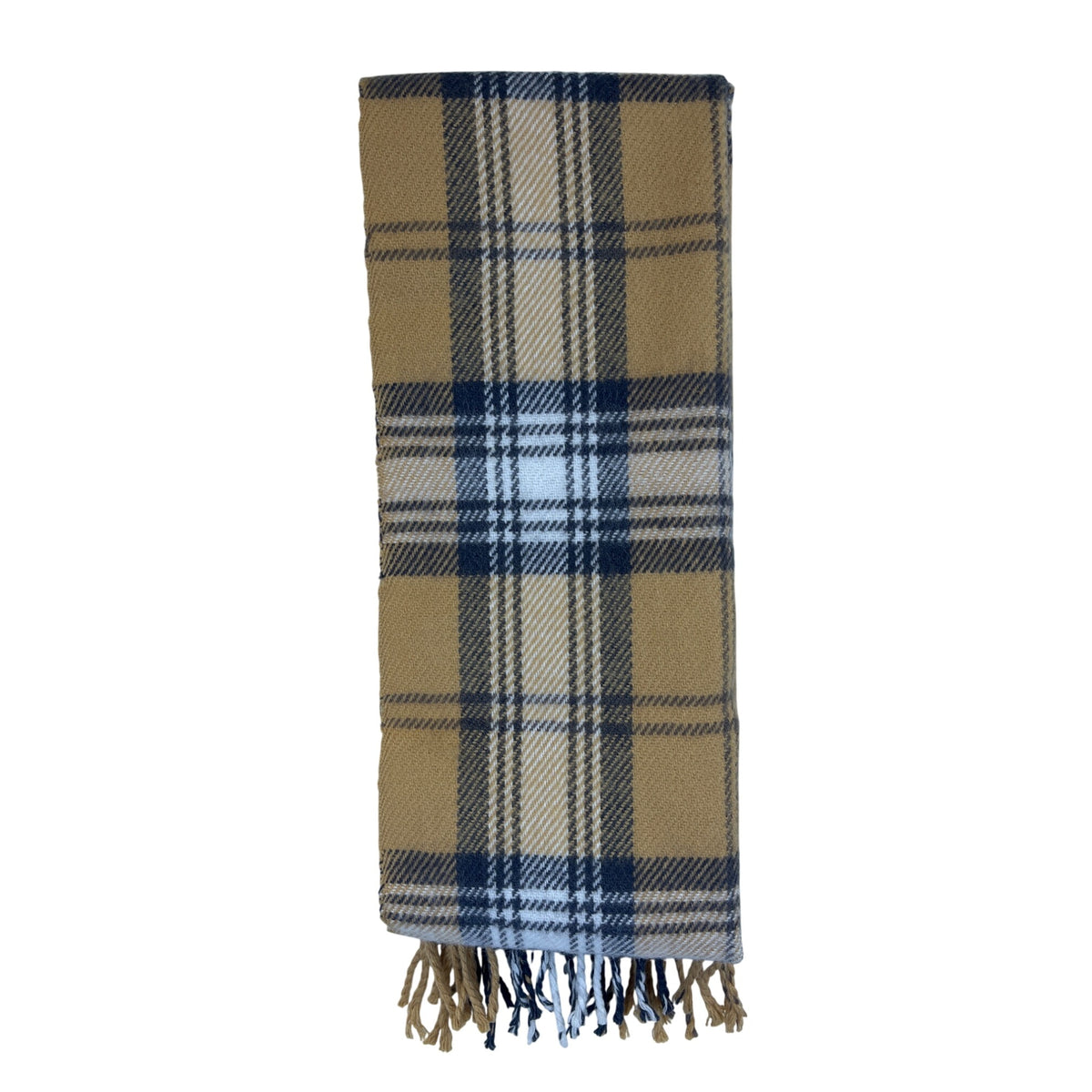 Tan Plaid Acrylic Scarf With Fringe Design Lightweight Warm Accessory For All Seasons