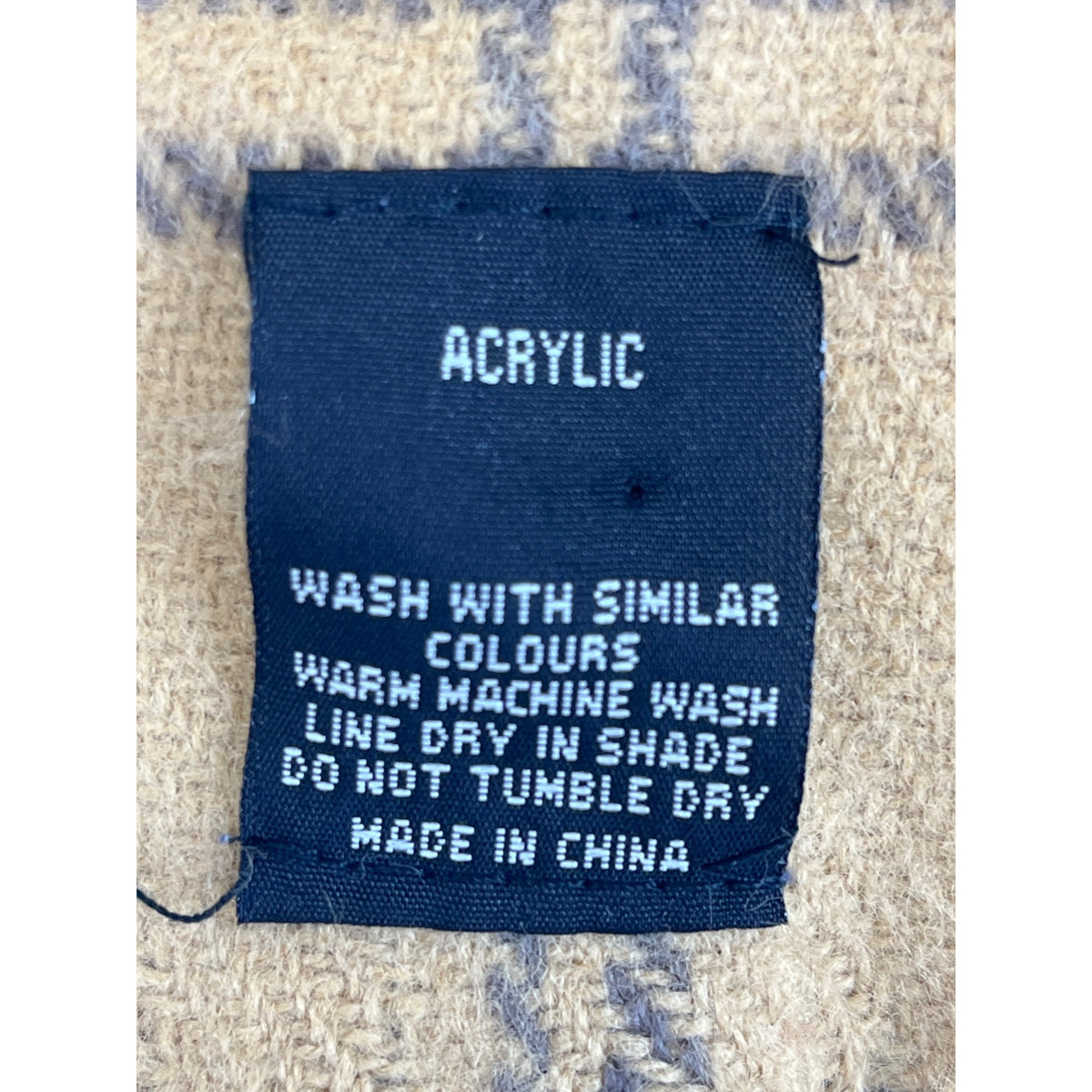 Tan Plaid Acrylic Scarf With Fringe Design Lightweight Warm Accessory For All Seasons