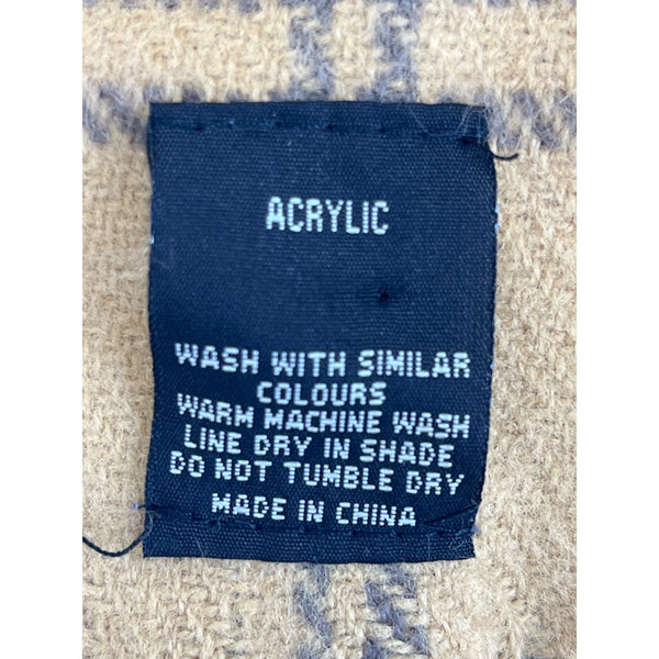 Tan Plaid Acrylic Scarf With Fringe Design Lightweight Warm Accessory For All Seasons