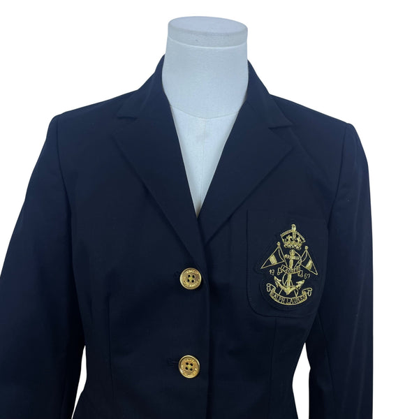 Ralph Lauren Women's Black Blazer Button-Front Embroidered Emblem Size P/M - New