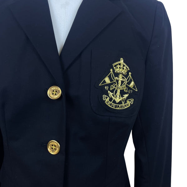 Ralph Lauren Women's Black Blazer Button-Front Embroidered Emblem Size P/M - New