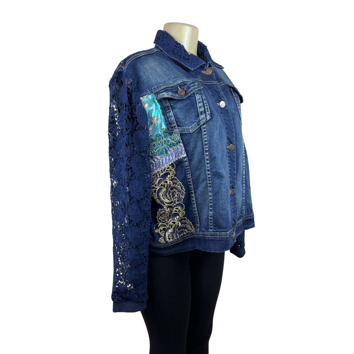 Berek Womens Medium Denim Jacket With Lace Sleeves Size 1X