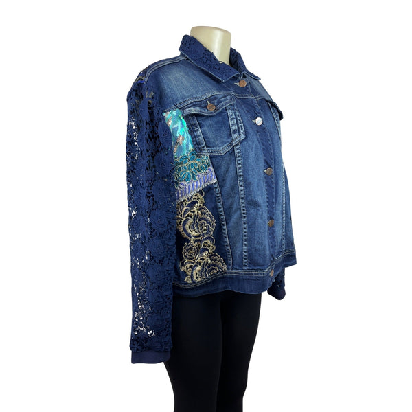 Berek Womens Medium Denim Jacket With Lace Sleeves Size 1X