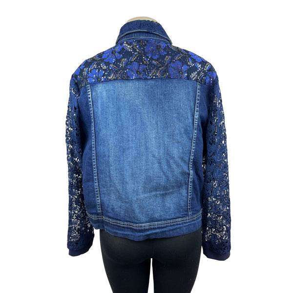 Berek Womens Medium Denim Jacket With Lace Sleeves Size 1X
