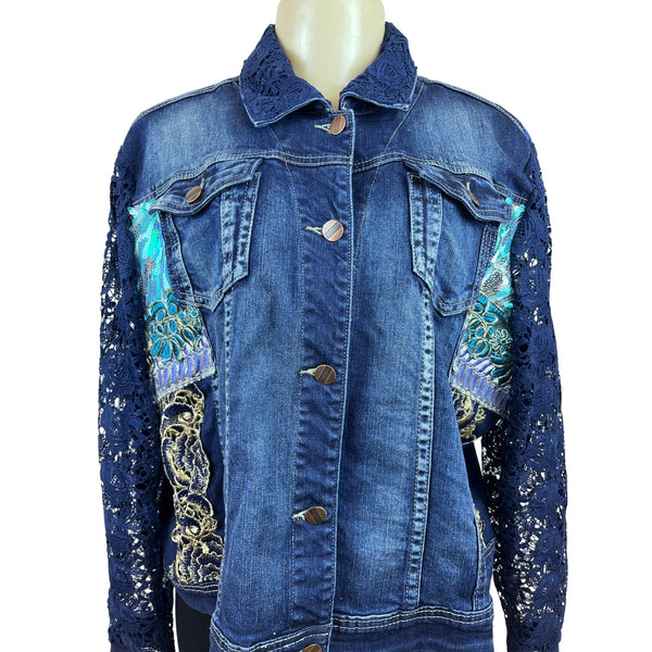 Berek Womens Medium Denim Jacket With Lace Sleeves Size 1X