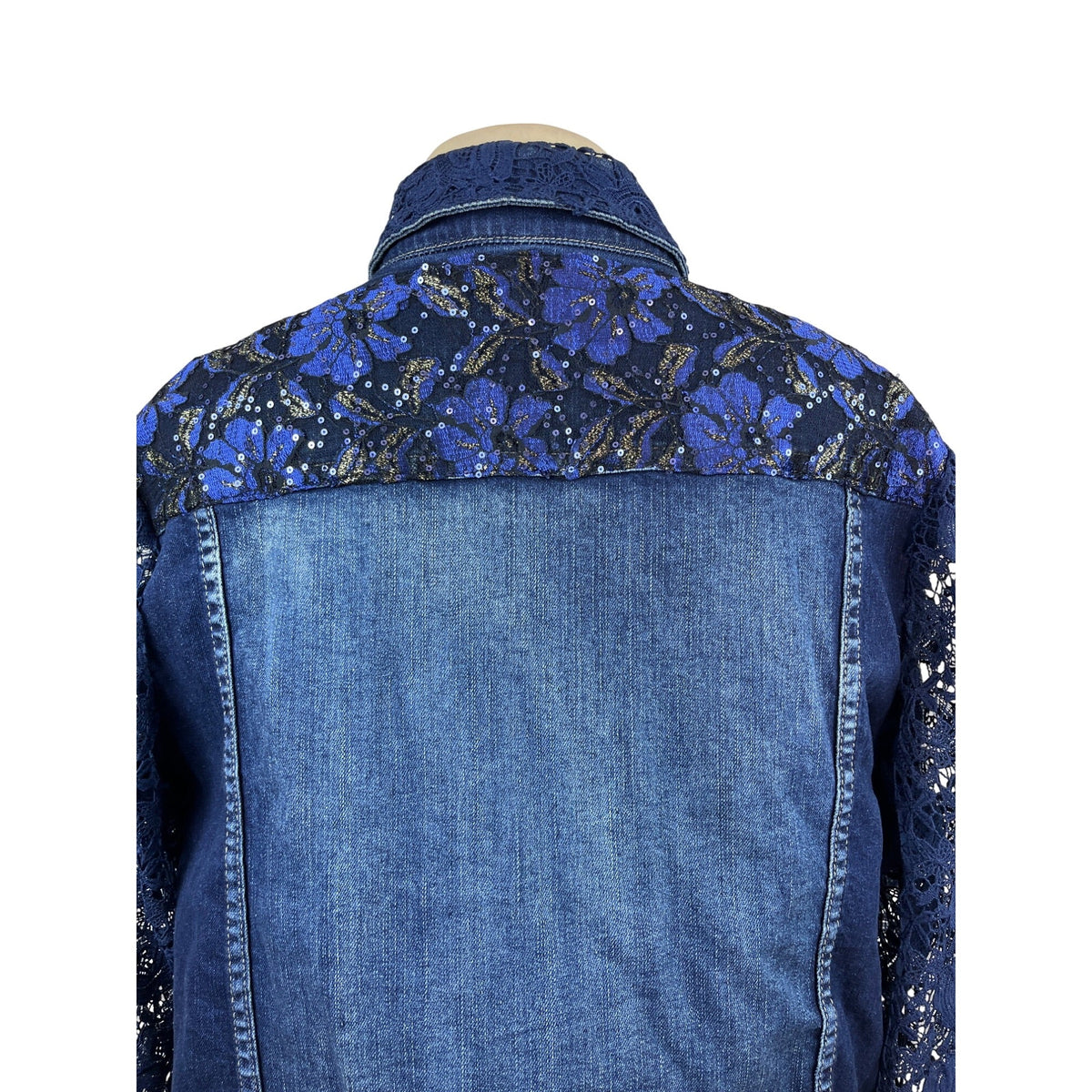 Berek Womens Medium Denim Jacket With Lace Sleeves Size 1X