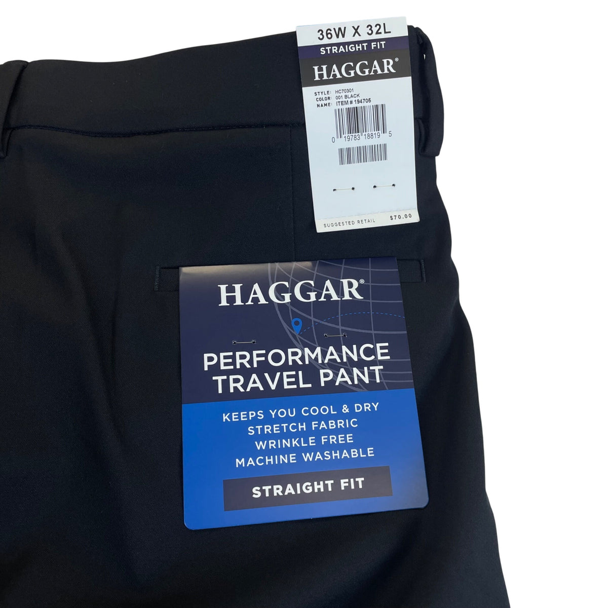 Haggar Mens Black Straight Fit Pants With Flex Waistband Sz 36x32 - New