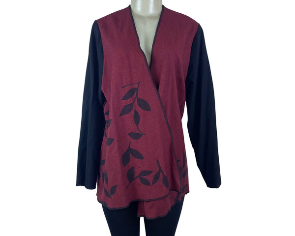 Ahni Women's Red & Black Wool Blend Wrap Jacket With Botanical Print Size 2