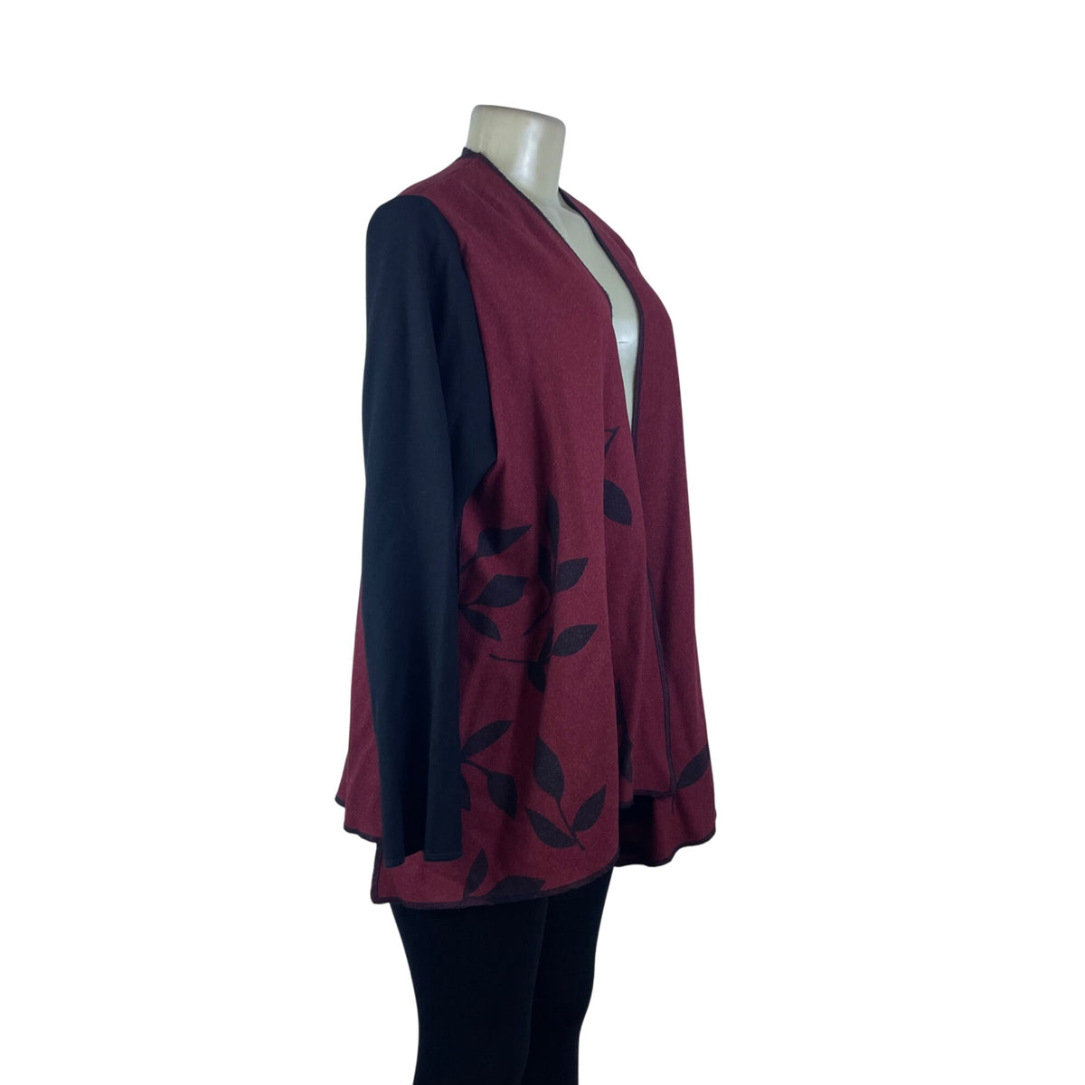 Ahni Women's Red & Black Wool Blend Wrap Jacket With Botanical Print Size 2