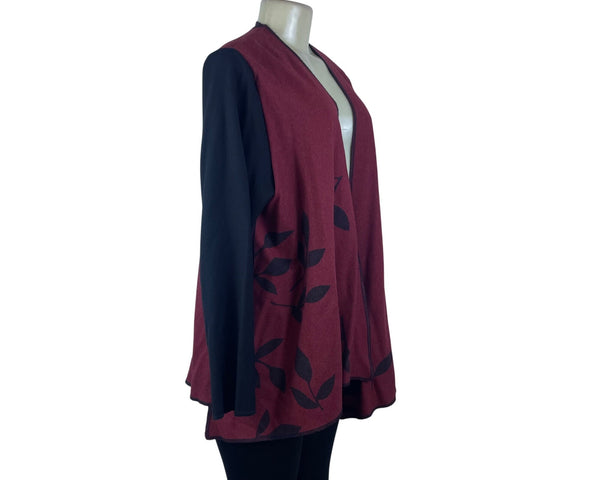 Ahni Women's Red & Black Wool Blend Wrap Jacket With Botanical Print Size 2