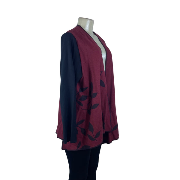 Ahni Women's Red & Black Wool Blend Wrap Jacket With Botanical Print Size 2