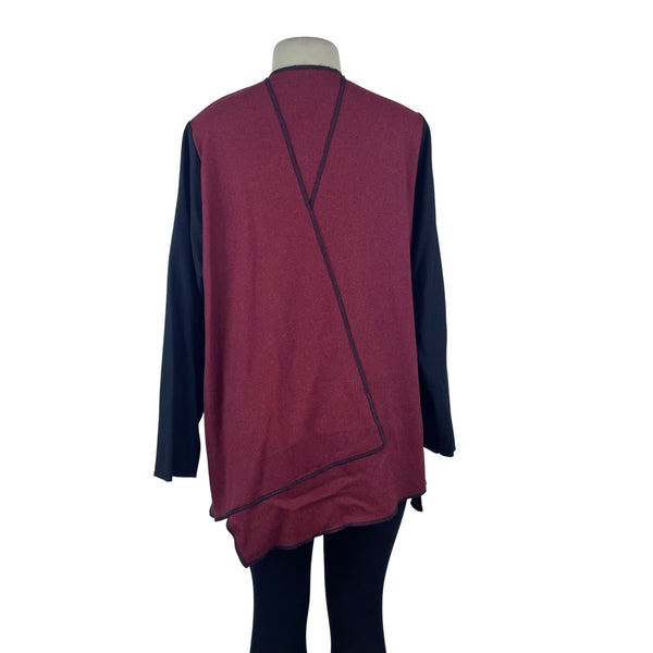 Ahni Women's Red & Black Wool Blend Wrap Jacket With Botanical Print Size 2