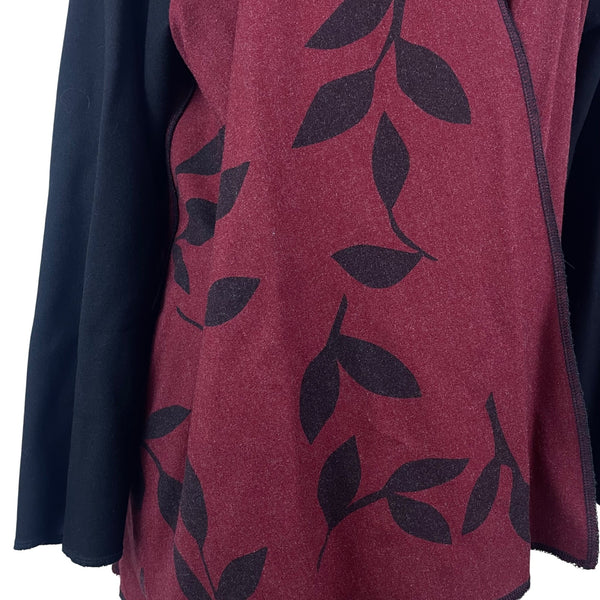 Ahni Women's Red & Black Wool Blend Wrap Jacket With Botanical Print Size 2