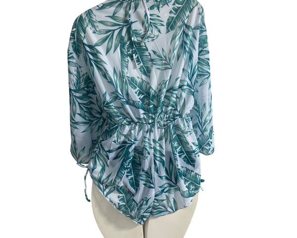 Shein Womens Two-Piece Tropical Leaf Print Bikini With Cover-Up Sz S- NEW
