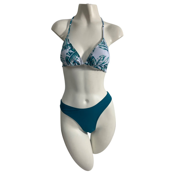 Shein Womens Two-Piece Tropical Leaf Print Bikini With Cover-Up Sz S- NEW
