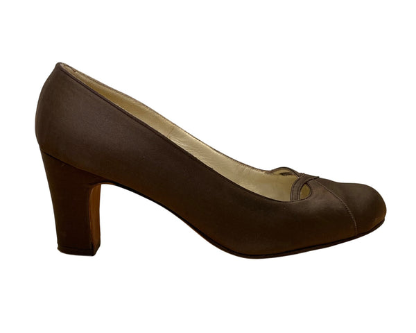 Saks Fifth Avenue Women’s Brown Satin Closed-Toe Pumps Low Heel Elegant Style Size 4B