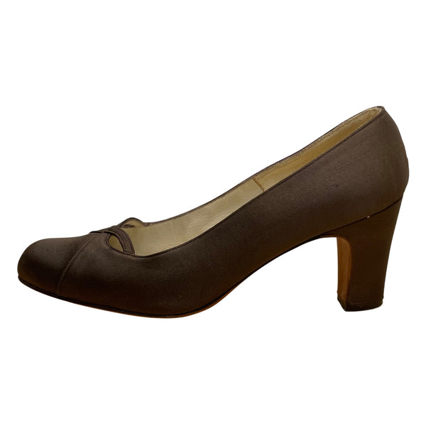 Saks Fifth Avenue Women’s Brown Satin Closed-Toe Pumps Low Heel Elegant Style Size 4B