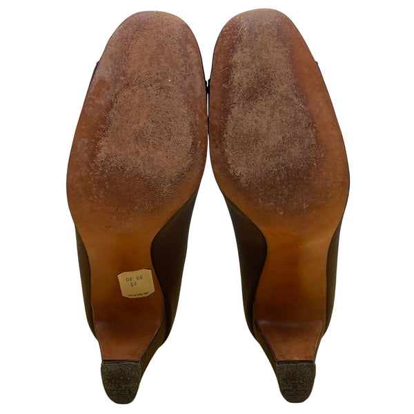 Saks Fifth Avenue Women’s Brown Satin Closed-Toe Pumps Low Heel Elegant Style Size 4B