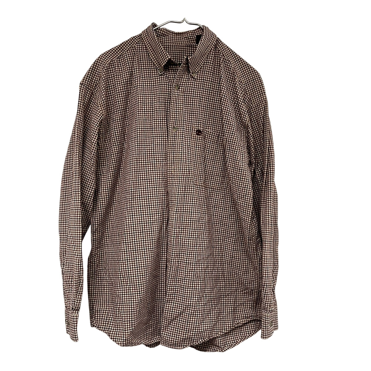 Timberland Mens Brown/White Cotton Checkered Long Sleeve Button-Up Shirt Size L