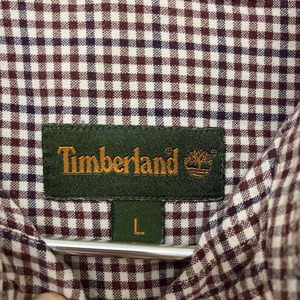 Timberland Mens Brown/White Cotton Checkered Long Sleeve Button-Up Shirt Size L