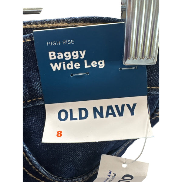 Old Navy Kid’s Blue Denim High-Rise Baggy Wide Leg Jeans Size 8 Cotton Casual NWT